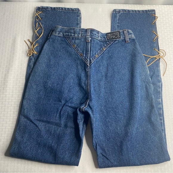 Western Ethics Jeans Vintage Western Ethics High Waisted Denim Jeans With Leather Tie Detail